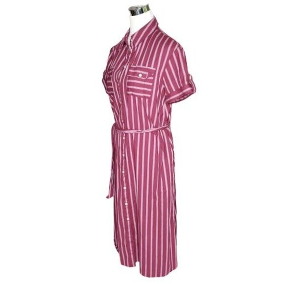 Draper James Red Striped Belted Shirt Dress Size M Excellent - Picture 5 of 9